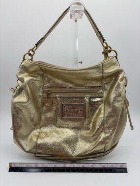 Coach Poppy vintage gold Shoulder Hobo Bag w/Front Zip Pocket crossbody